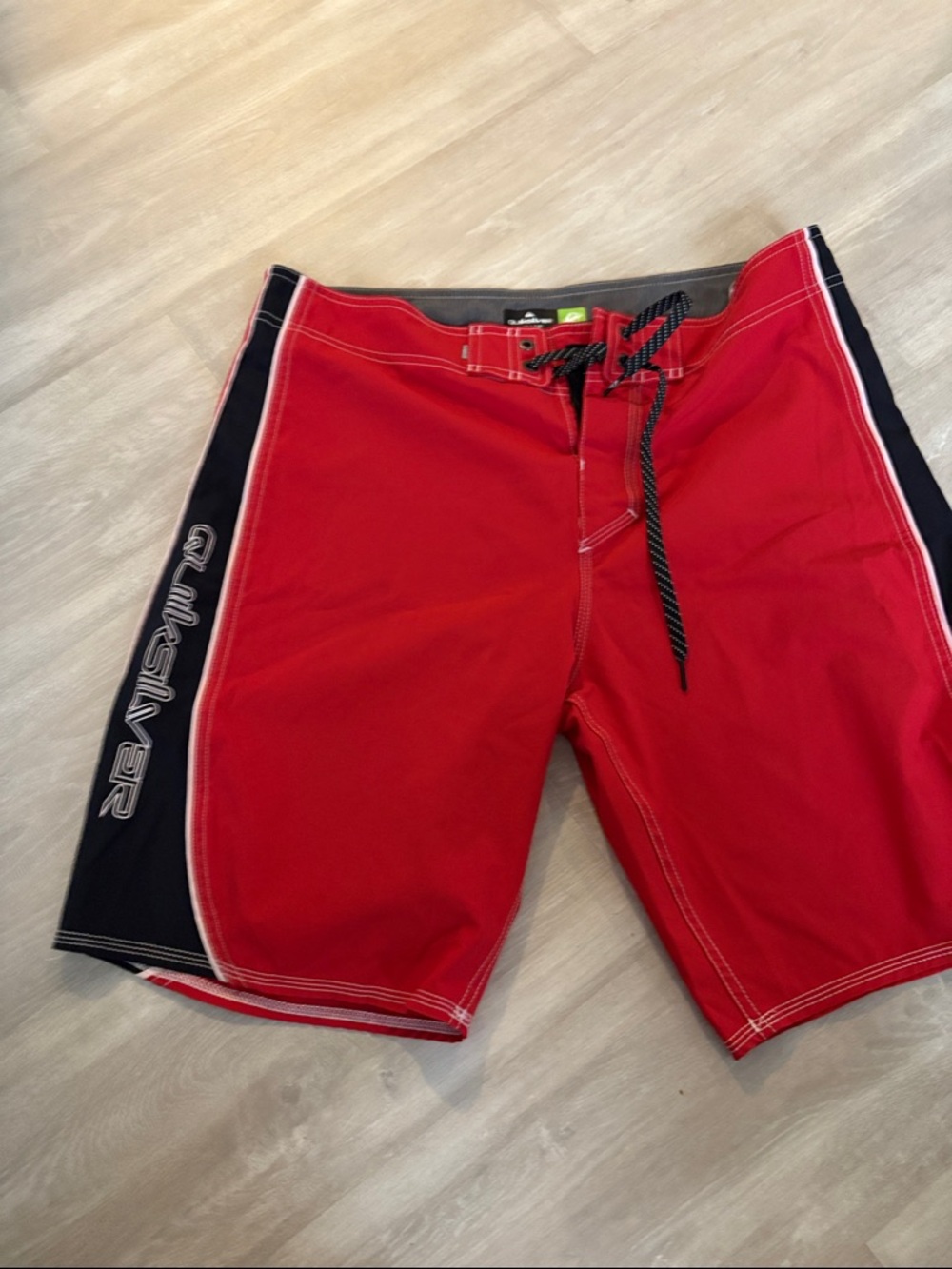 Quiksilver Red Swim Boardshorts with Black Side Panels